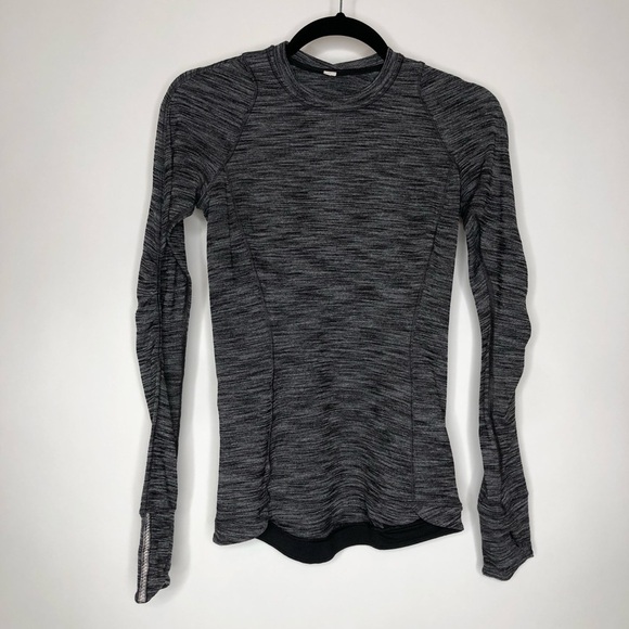 LULULEMON Runderful Grey Heathered Black Pocket Long Sleeve Active Top SIZE 4 - Picture 2 of 16